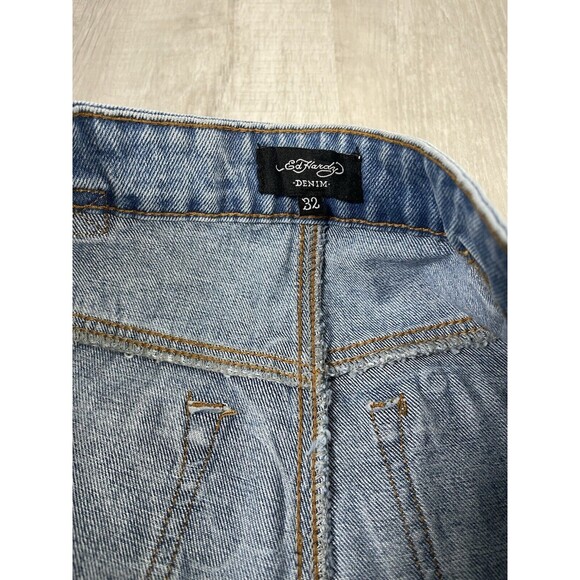 NWT Ed Hardy Heart Dagger Love Wide Leg Loose Fit Retro Light Jeans Size 32 J - Picture 8 of 11